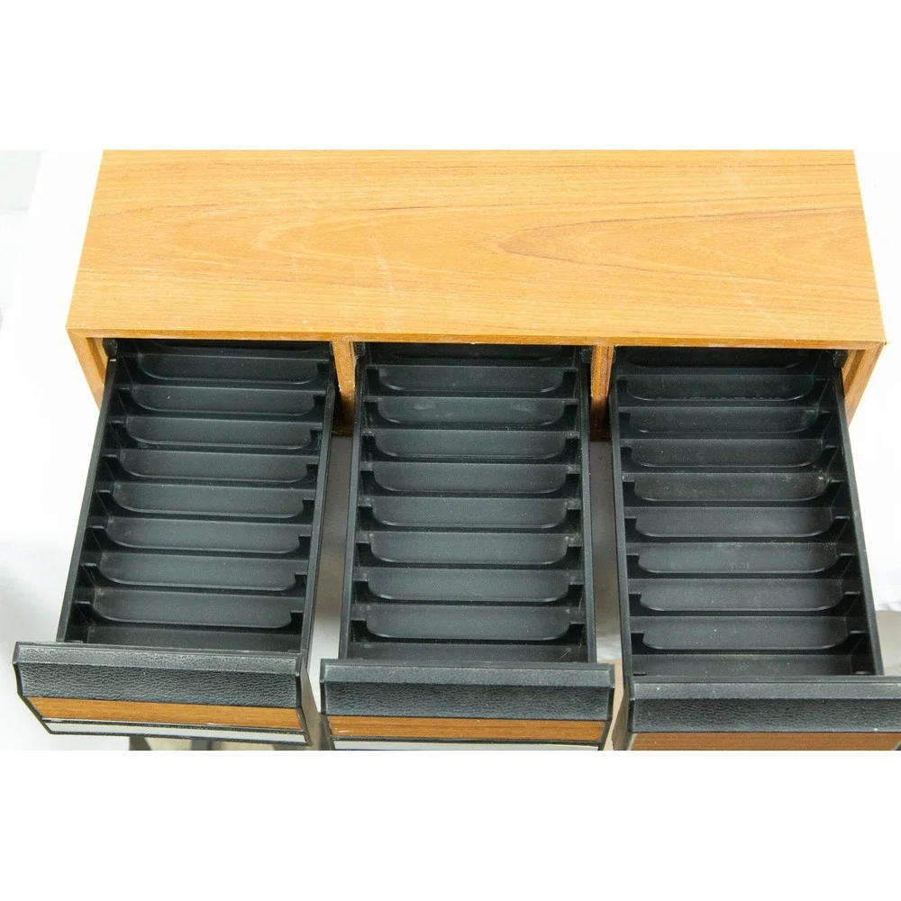 Vintage Cassette Tape Storage Cabinet 3 Drawer Faux Wood Grain Media Organizer